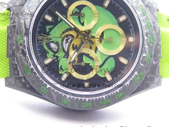 Green Dial Daytona Edition Carbon Strap WWF A7750 Best Black Nylon Green On V2 DIW 1103